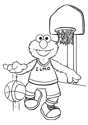 Página para Colorir Elmo está jogando basquete.
