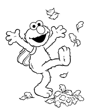 Página para Colorir Elmo brincando nas folhas de outono