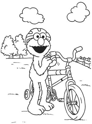Página para Colorir Elmo Andando de Bicicleta