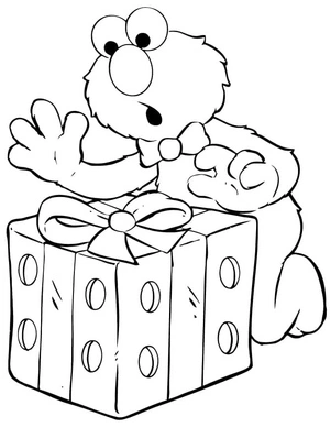 Página para Colorir Elmo com um Presente