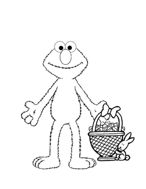 Página para Colorir Elmo com uma Cesta de Páscoa