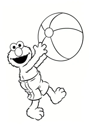 Página para Colorir Elmo com Bola de Praia