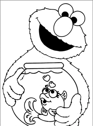 Página para Colorir Elmo com Peixinho Dourado