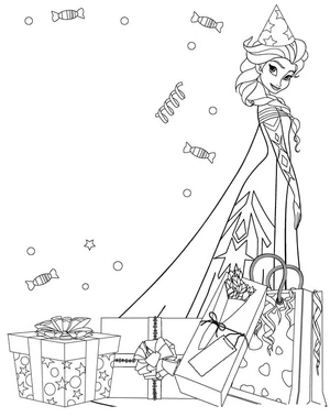 Página para Colorir Elsa e os Presentes
