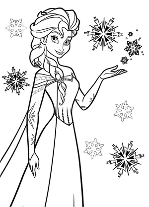Página para Colorir Elsa e os Flocos de Neve
