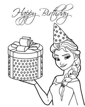 Página para Colorir Celebração de Aniversário da Elsa