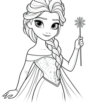Página para Colorir Elsa com uma Varinha Mágica