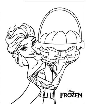 Página para Colorir Elsa com uma Cesta de Páscoa
