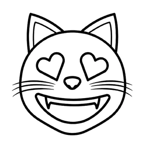 Página para Colorir Emoji de Gato Sorridente com Olhos de Coração