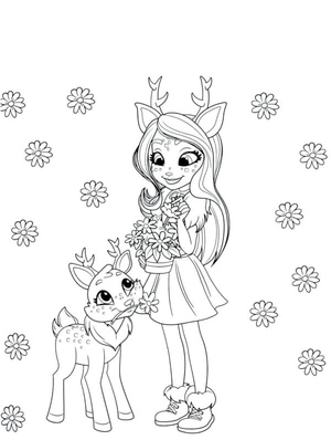 Danessa e seu cervo colhendo flores no jardim