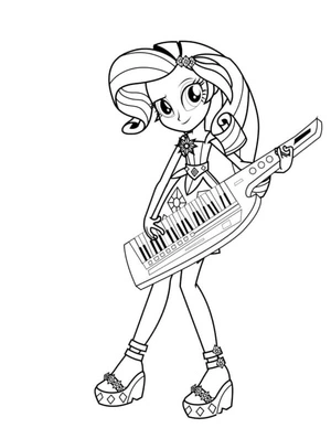 Página para Colorir Garota Equestre Tocando Piano