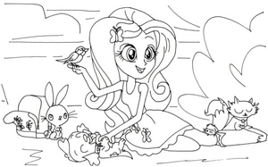 Página para Colorir Fluttershy e Seus Muitos Amigos