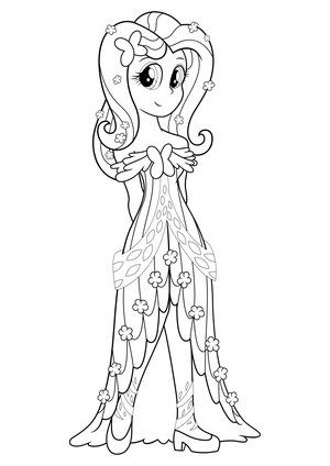Página para Colorir Fluttershy Vestida para uma Noite Agradável