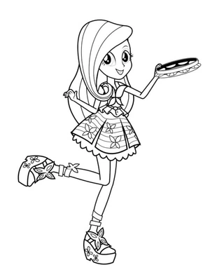 Página para Colorir Fluttershy tocando pandeiro com a banda Rainbooms