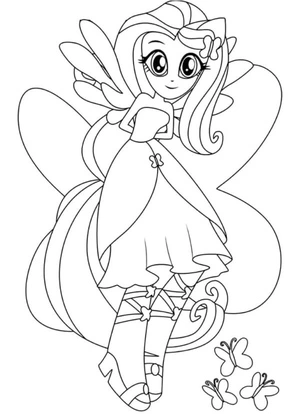Página para Colorir Fluttershy com Cabelos Longos e Soltos