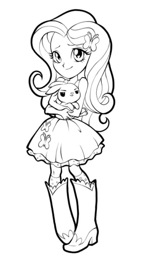 Página para Colorir Fluttershy Gentil e Modesta com um Coelhinho Fofo