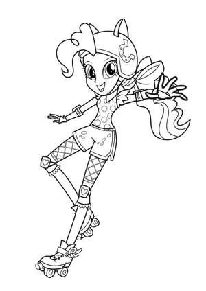 Página para Colorir Pinkie Pie tenta patinar de patins pela primeira vez