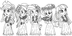 As meninas reunidas em uma festa havaiana