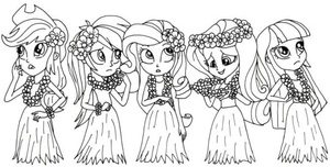 Página para Colorir As meninas reunidas em uma festa havaiana
