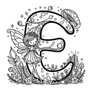 Página para Colorir do Alfabeto: Letra E do Conto de Fadas Encantado