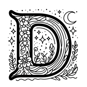 Página para Colorir Letra D do Alfabeto com Personagens de Contos de Fadas