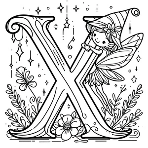 Página para Colorir Letra do Alfabeto X Tema de Conto de Fadas