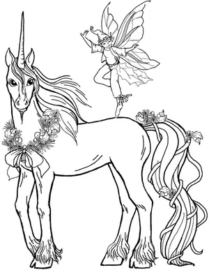 Página para Colorir Ilustração de Fada e Unicórnio