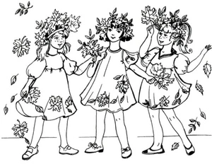 Página para Colorir Meninas Brincando nas Folhas de Outono