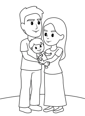 Página para Colorir Uma Pequena Família