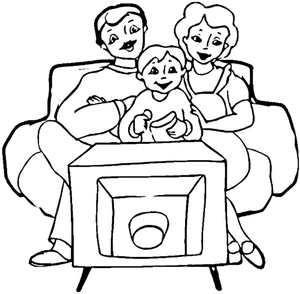 Página para Colorir Família Assistindo TV