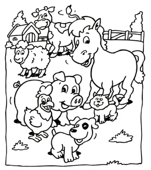 Página para Colorir Animais Coloridos da Fazenda para Crianças