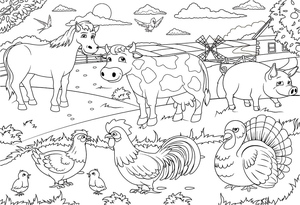 Página para Colorir de Animais da Fazenda para Crianças - Para Imprimir