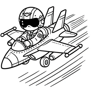 Página para Colorir Criança no Avião de Caça