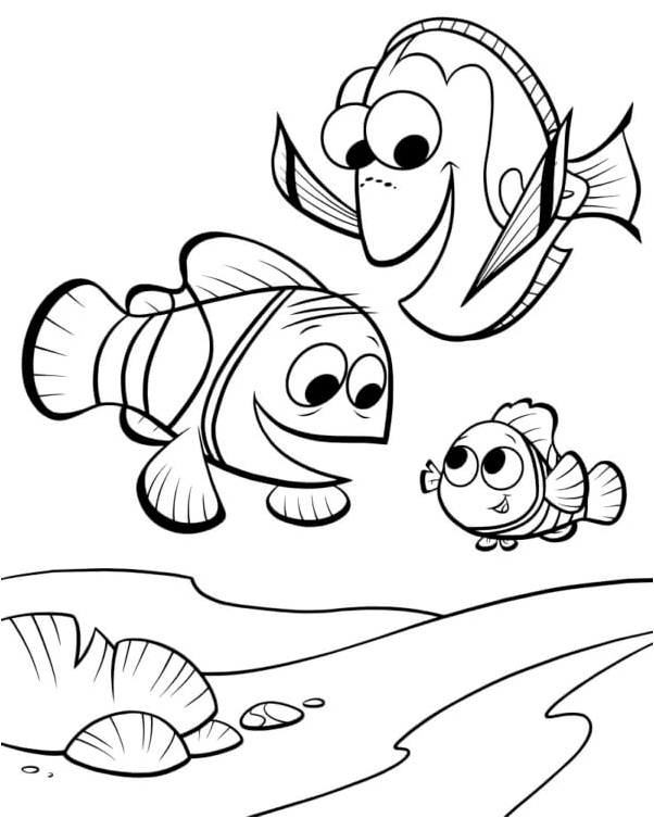 Página para Colorir Marlin, Nemo e Dory