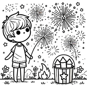 Um Menino Observando Fogos de Artifício
