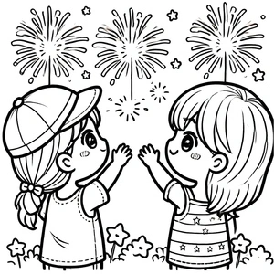 Página para Colorir Meninas Assistindo Fogos