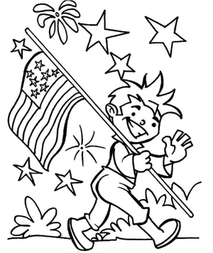 Página para Colorir Menino Celebrando o Dia da Bandeira