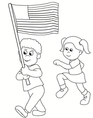 Página para Colorir Crianças Celebrando o Dia da Bandeira