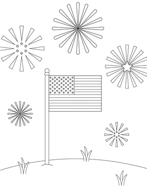 Página para Colorir Fogos de Artifício no Dia da Bandeira