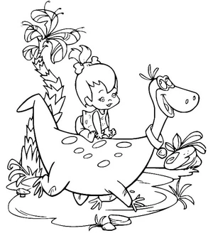 Página para Colorir Pedrinhas Flintstone e seu dinossauro de estimação, Dino