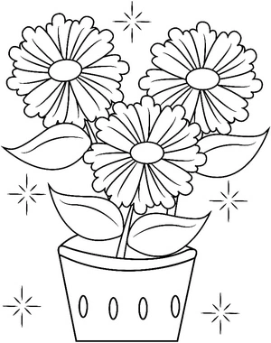 Flores em vaso, fácil vaso de flor coloring page, free printable