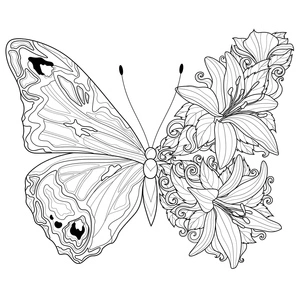 Página para Colorir Borboleta e Flores