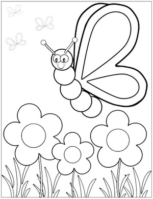 Página para Colorir Borboleta com Flores e um Sorriso