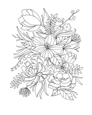 Página para Colorir Delícia Floral com Folhagem