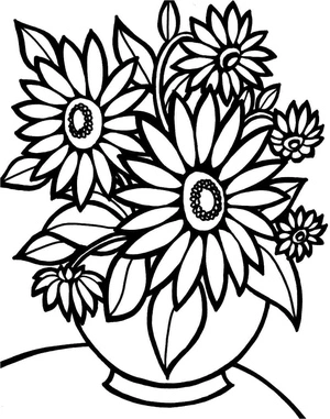 Página para Colorir Vaso Cheio de Flores