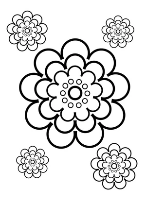 Página para Colorir Cinco Flores Simples