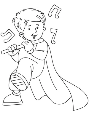 Página para Colorir Garoto se Divertindo Tocando Flauta