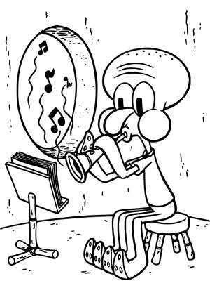 Página para Colorir Squidward tocando flauta