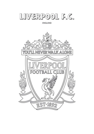 Emblema do Liverpool, detalhado página de colorir de futebol, impressão gratuita