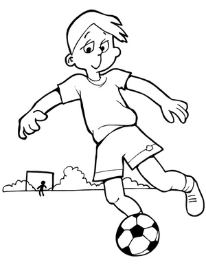 Jogador de futebol chutando bola, fácil página para colorir de futebol, impressão gratuita